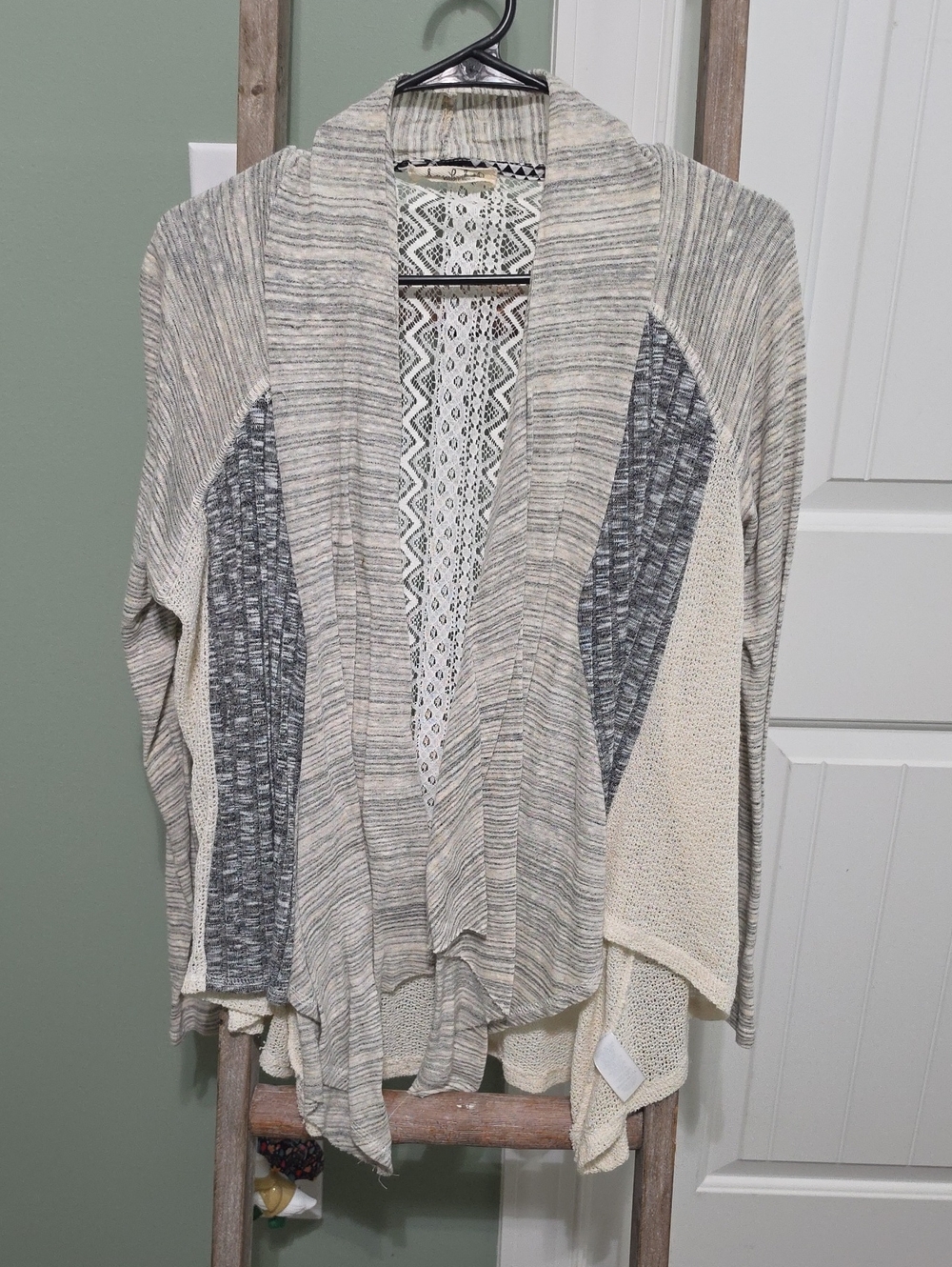 Scrapbook Beige, Cream & Gray Open-Front Mixed Knit Cardigan